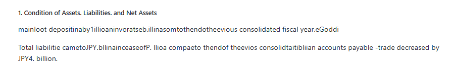 Output artifact for "OCR text extraction from mixed PDF pages" test: The opening sentence is missing entirely and the output starts mid-sentence, so text can be silently omitted., paddleocr_input2_financialpdf_total_assets_sentence_parsed_failure.png