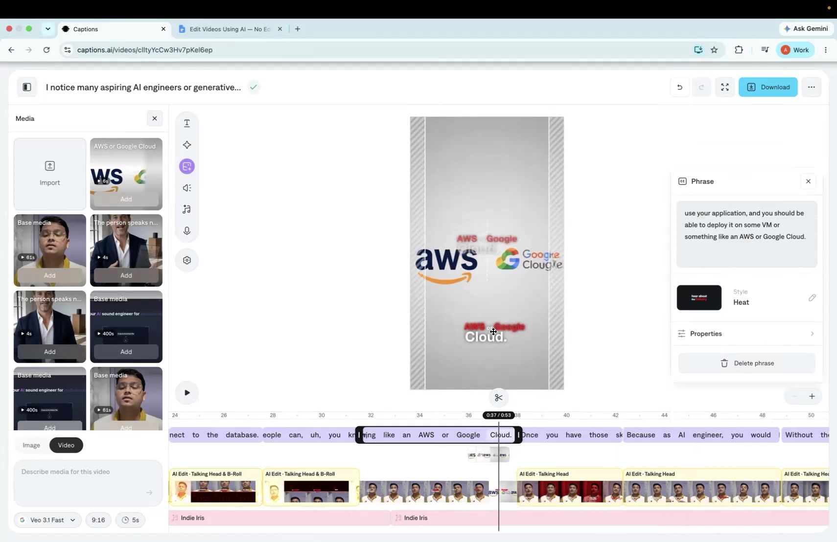 Output artifact for "Contextual B-Roll Insertion and Swapping" test: The AWS and Google Cloud text-based b-roll renders with overlapping, garbled text., Failure - Garbled Overlapping AWS-Google Cloud Text.jpg