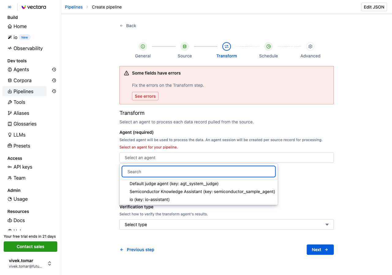 Output artifact for "Web Crawl Pipelines" test: The wizard required an agent selection and exposed multiple agent choices., connector_11_agent_dropdown.png