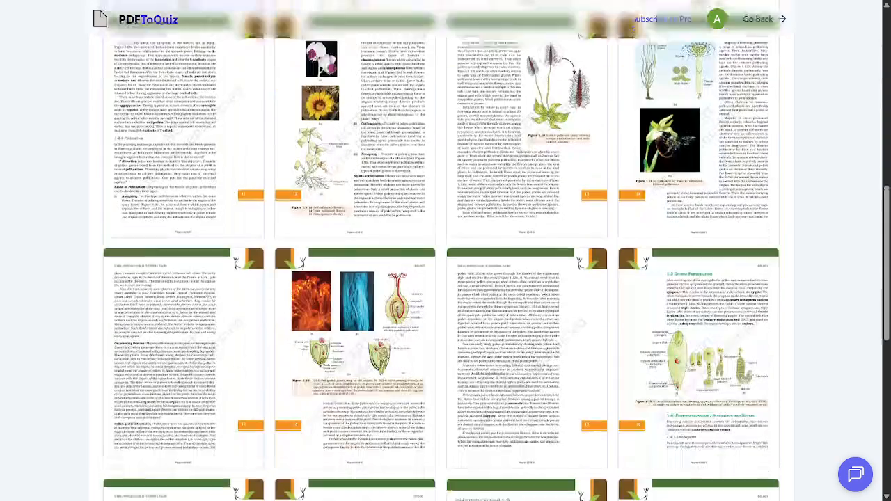 Output artifact for "PDF Import and Page Selection" test: The upload/library page shows page thumbnails from the biology PDF and makes the 5-page free-tier limit visible, confirming PDF import and page selection., Generate-Quizzes-and-Practice-Tests-from-Study-Material-Using-AI__PDF-to-Quiz__01__pdf-upload-5-page-free-limit.png