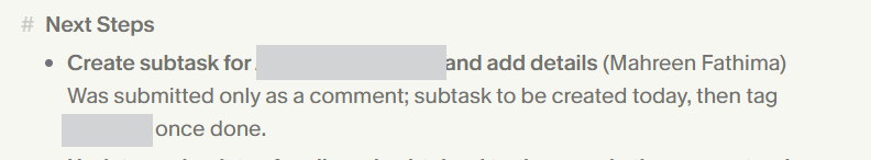 Output artifact for "Action Item Extraction from Meetings" test: Granola extracted a real next-step item from the meeting instead of hallucinating a new task., granola-31julymeet-action-item-extracted.png