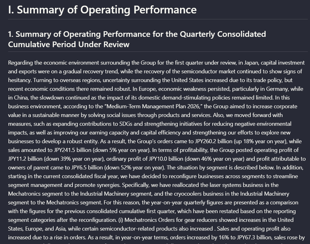 Output artifact for "PDF-to-Markdown Extraction" test: The operating-performance narrative keeps its section flow and readable page-level structure in the extracted output., adobe_financialpdf_hierarchy.png