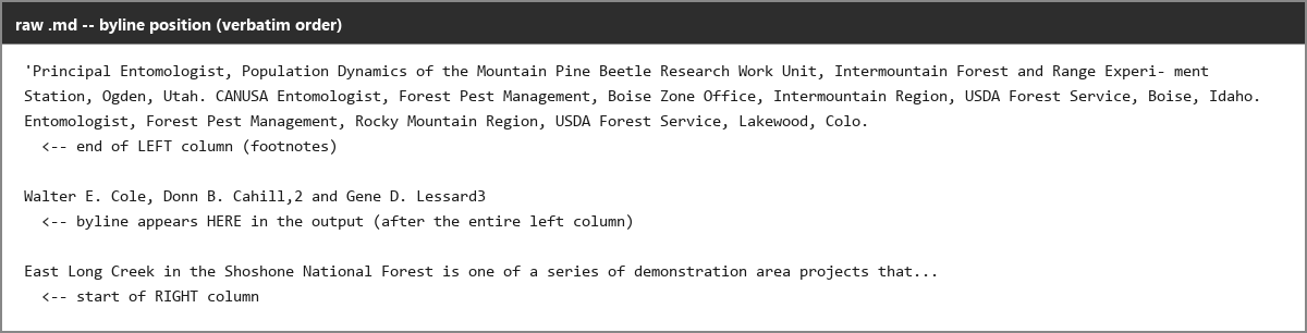 Output artifact for "PDF-to-Markdown Conversion" test: The byline is placed after the left column instead of where it belongs above the split, showing a reading-order error for a cross-column element., reducto_input3_byline_parsed_failure.png