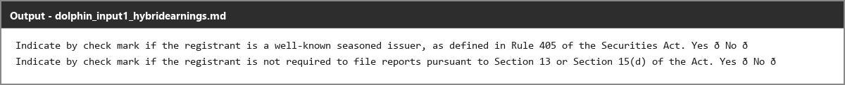 Output artifact for "OCR and Text Extraction" test: Both checkbox prompts remain unfilled in the output, and the checked/unchecked state collapses to an indistinguishable character., dolphin_input1_hybridearnings_checkbox1_parsed_failure.png