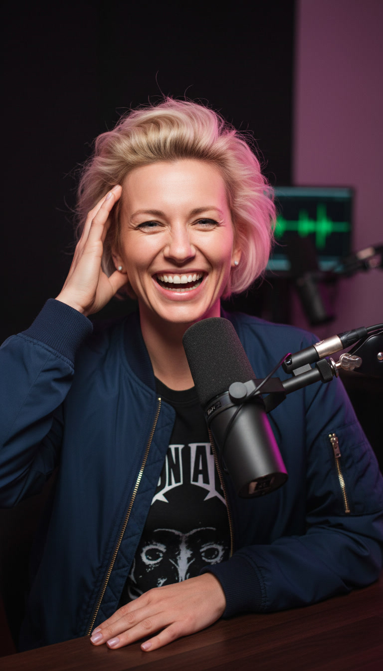Output artifact for "Reference-Guided Image Generation" test: The mic setup, lighting, jacket, and table layout matched the thumbnail-style podcast prompt., 9c6ed78e8b584906a4d90b4371cfb541.jpeg