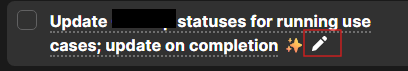 Output artifact for "Editable Meeting Outputs" test: An action item row shows an edit pencil, indicating the extracted task can be edited inline., fathom-action-item-editability-success.png